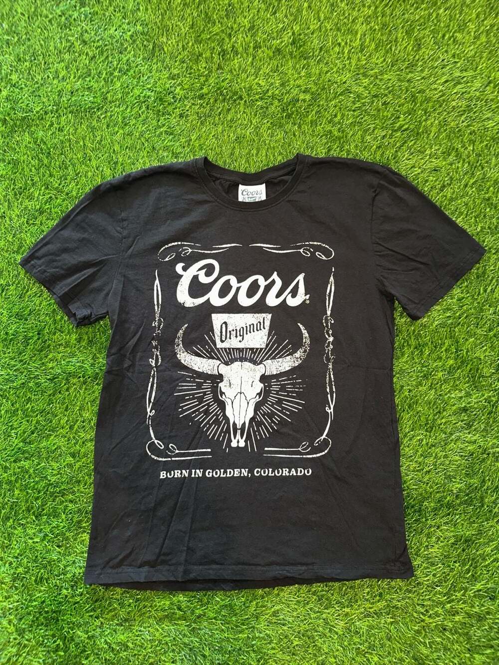 Coors Original Born In Golden Colorado Skull Graphic T-Shirt Black Size Medium